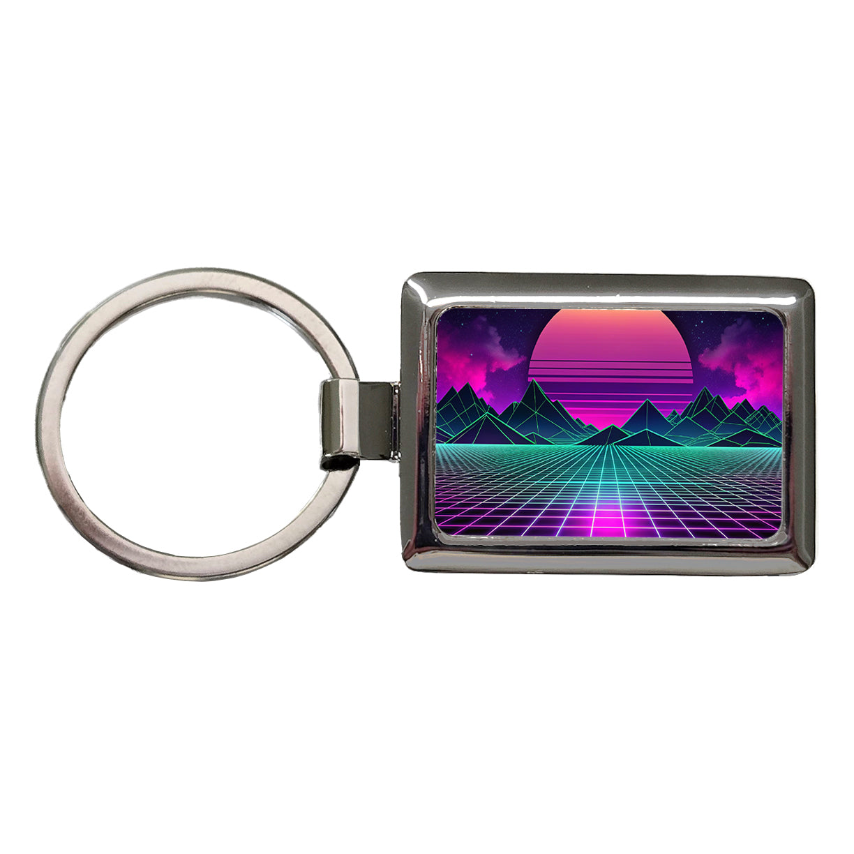 Vaporwave Retro Vector Vivid Landscape Rectangle Metal Keychain