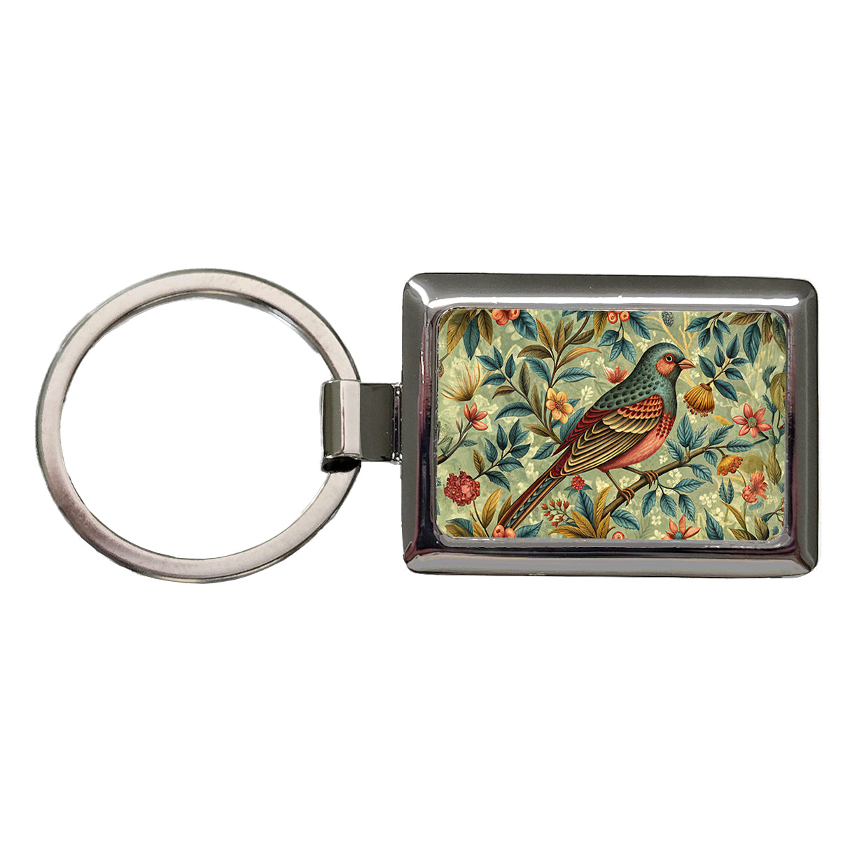 Vintage Retro Bird Floral Design Rectangle Metal Keychain