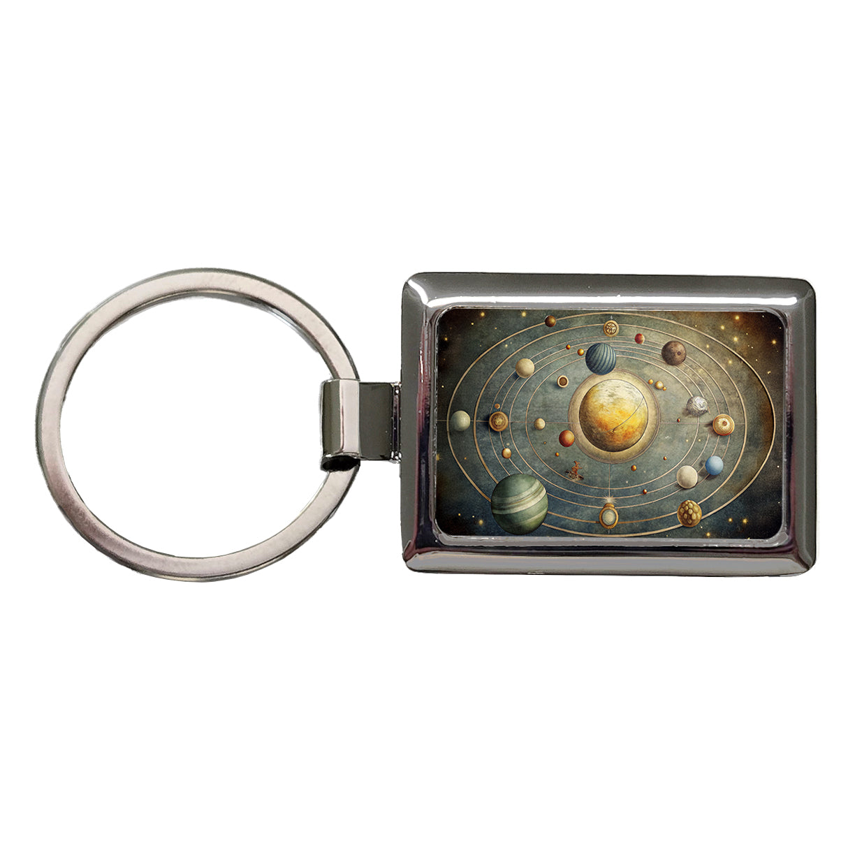 Vintage Solar System Map Rectangle Metal Keychain
