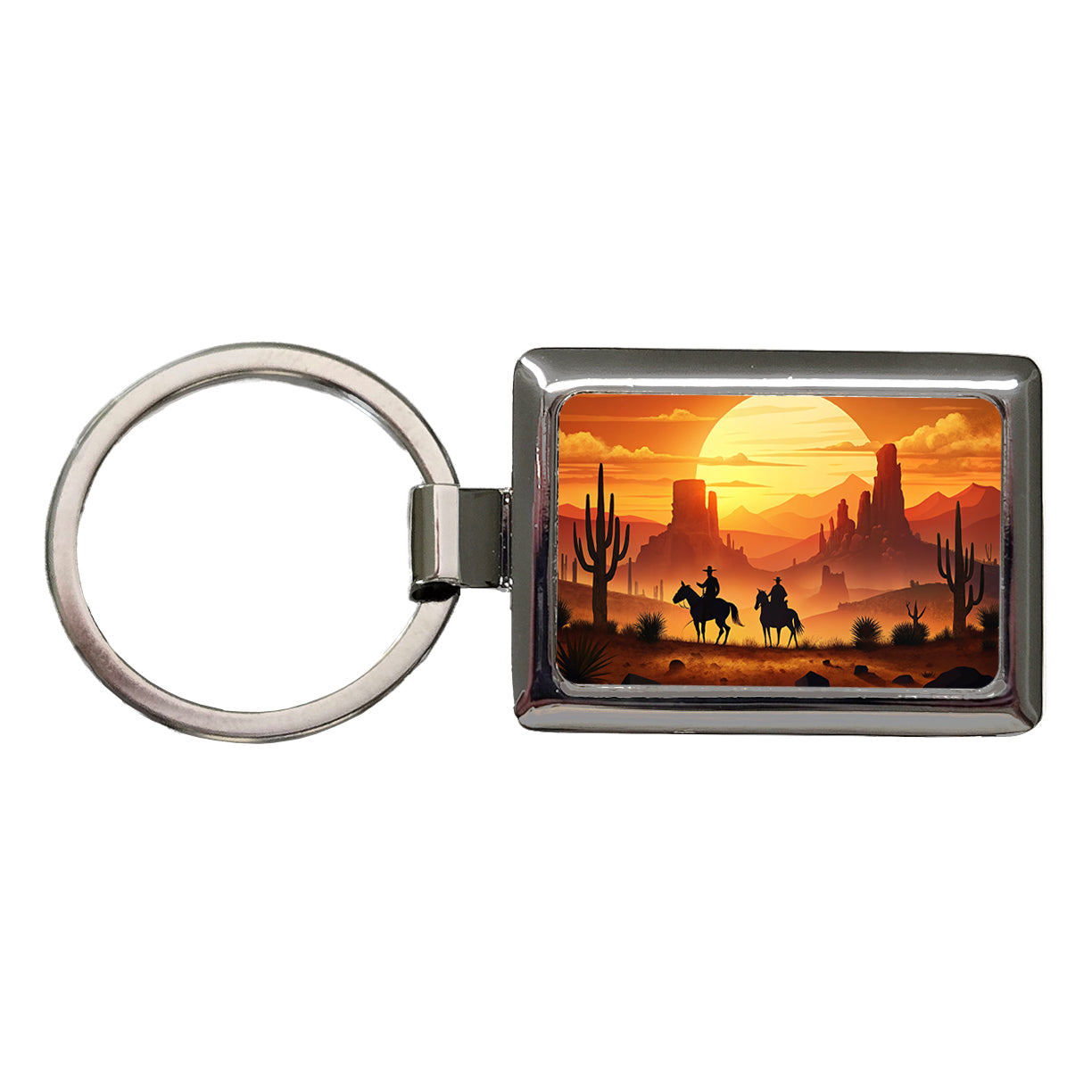 Wild West Sunset Silhouettes Southwest Landscape Rectangle Metal Keychain