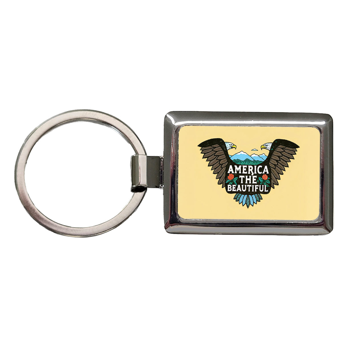 America The Beautiful Eagle Wings USA Rectangle Metal Keychain