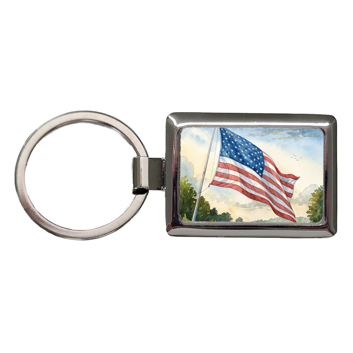 American Flag Waving Watercolor USA United States Rectangle Metal Keychain
