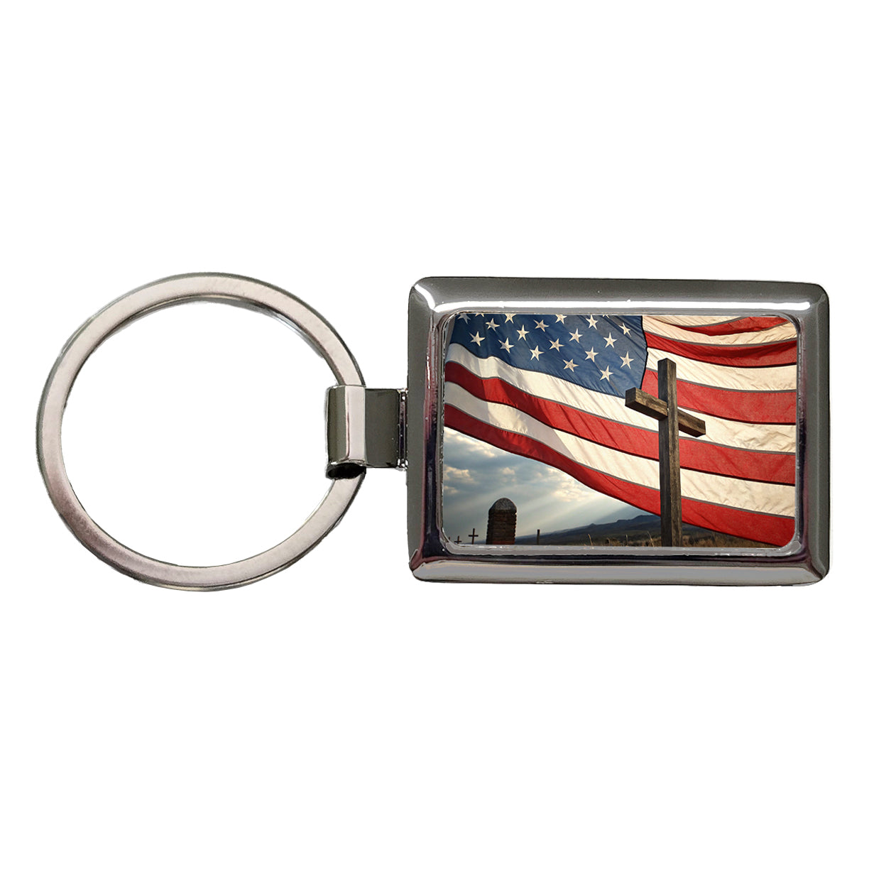 Cross Over American Flag USA United States Rectangle Metal Keychain
