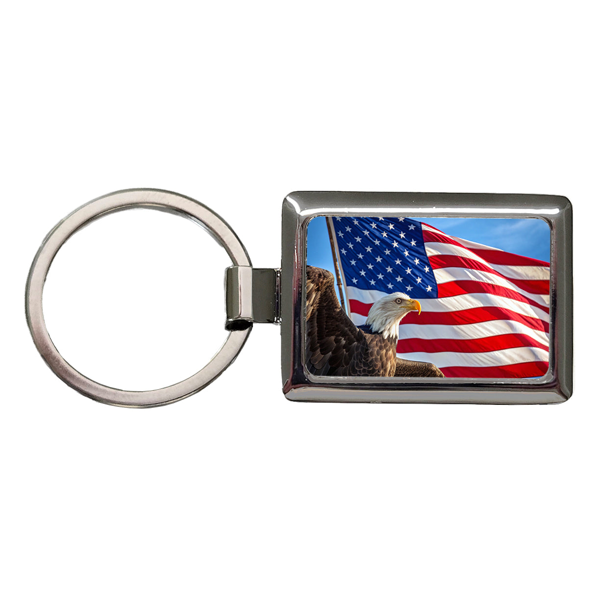 Eagle And American Flag USA United States Rectangle Metal Keychain