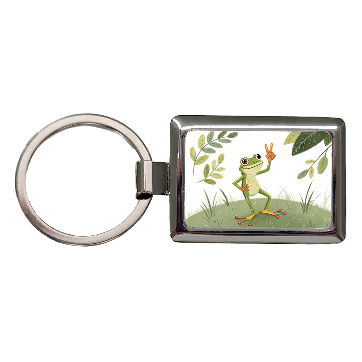 Frog Peace Sign Drawing Funny Rectangle Metal Keychain