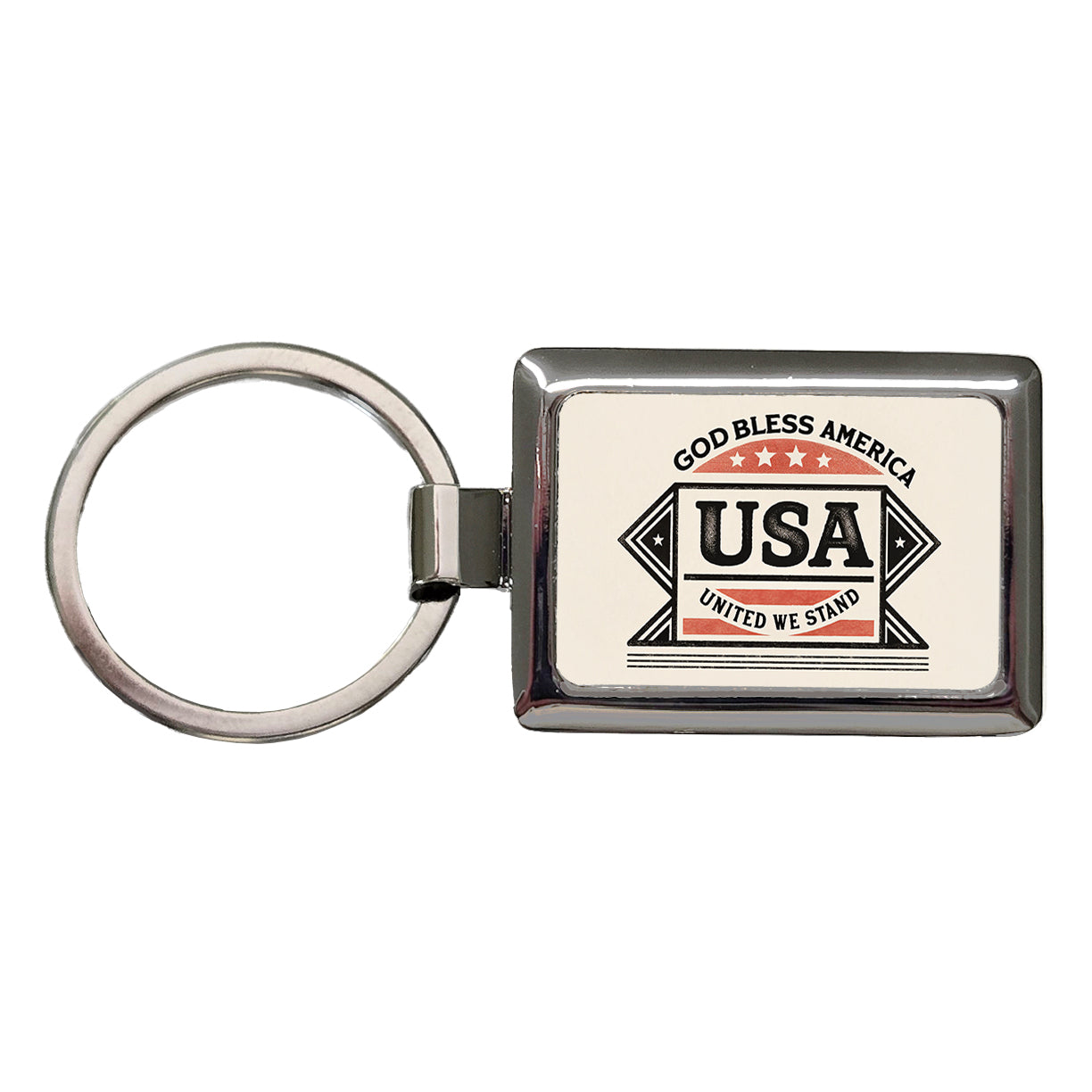 God Bless America USA United We Stand States Rectangle Metal Keychain