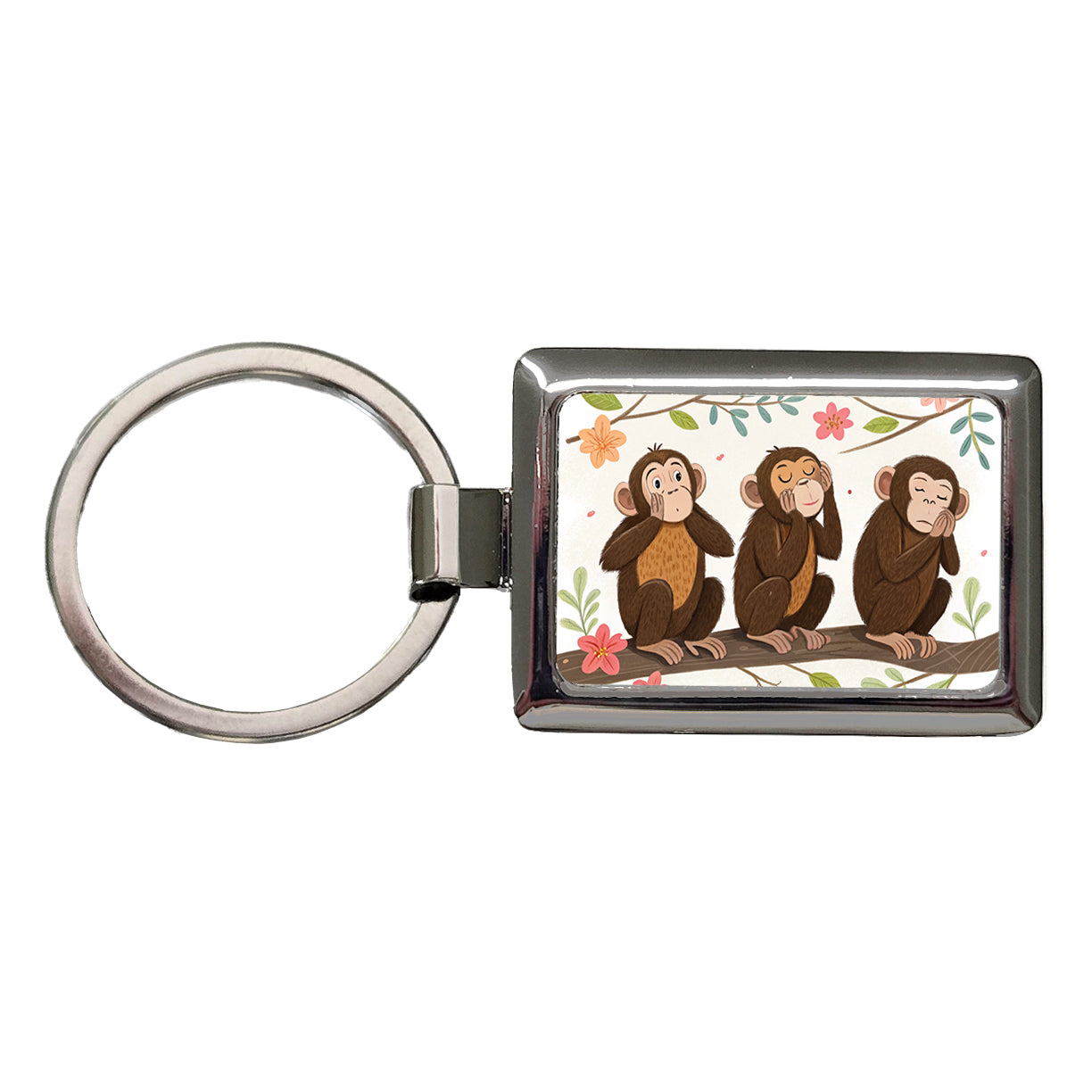Hear Speak See No Evil Rectangle Metal Keychain