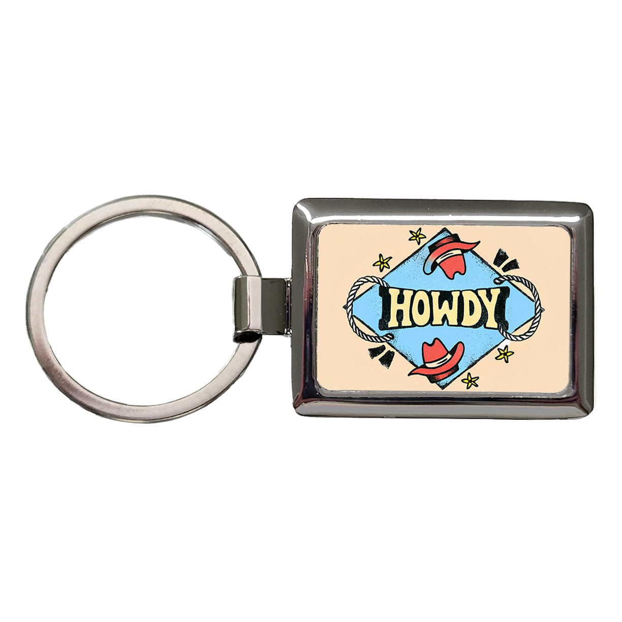 Howdy Country Cowboy Cowgirl Rectangle Metal Keychain
