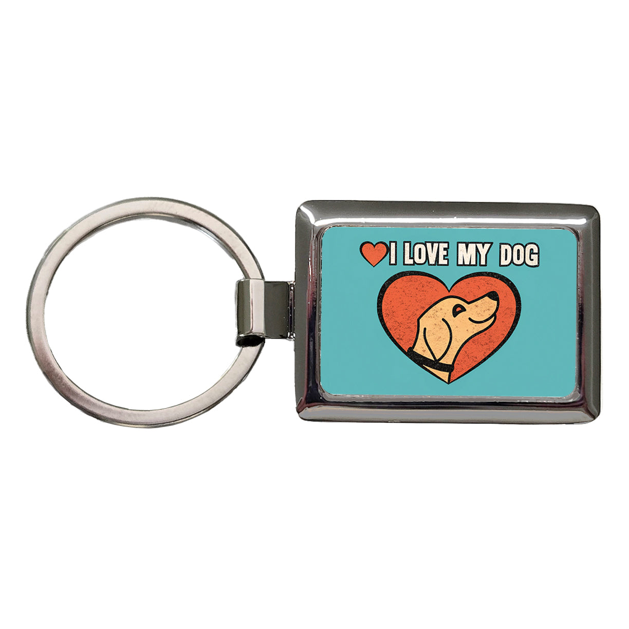 I Love My Dog Blue Rectangle Metal Keychain
