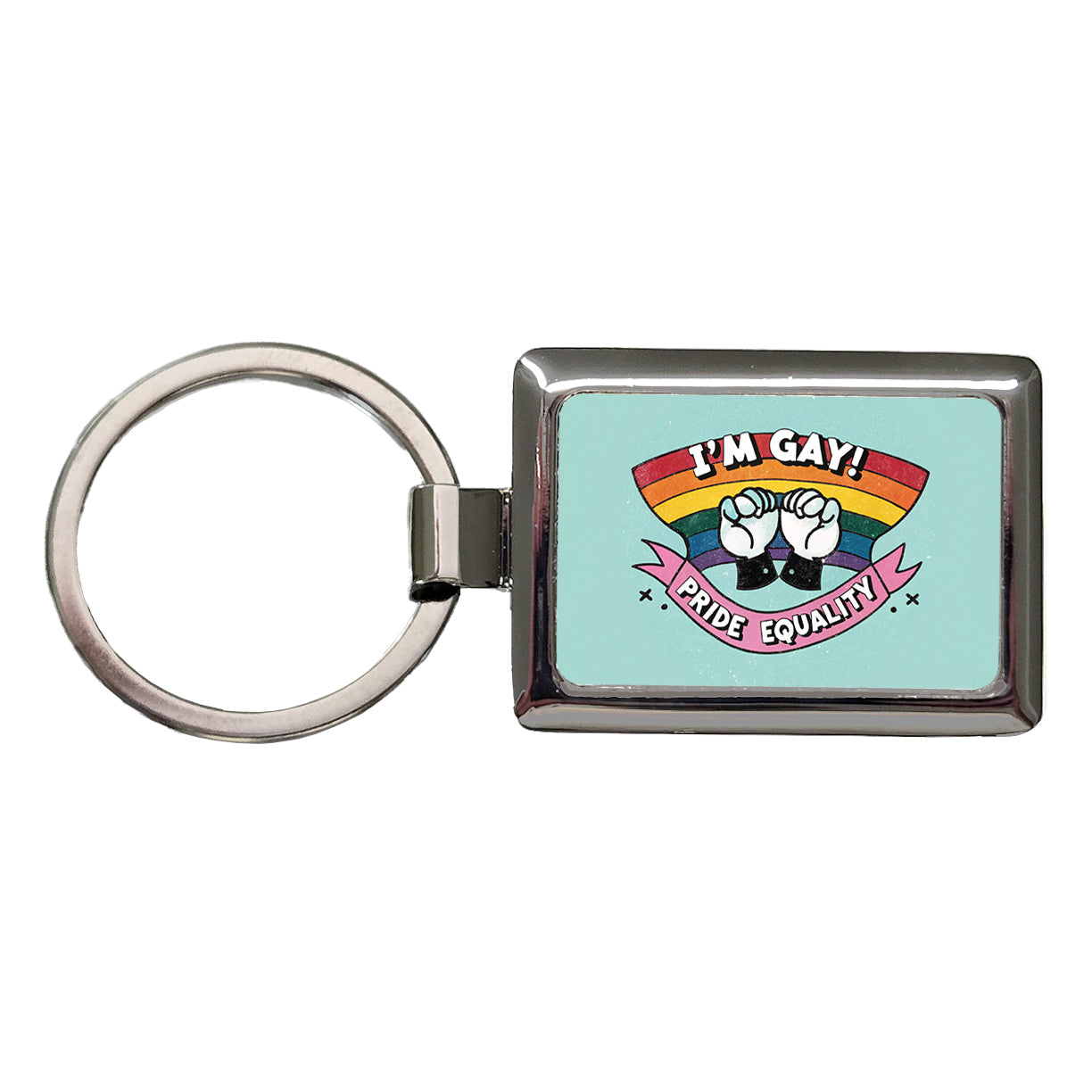 I'm Gay Pride Equality LGBTQ Rainbow Rectangle Metal Keychain