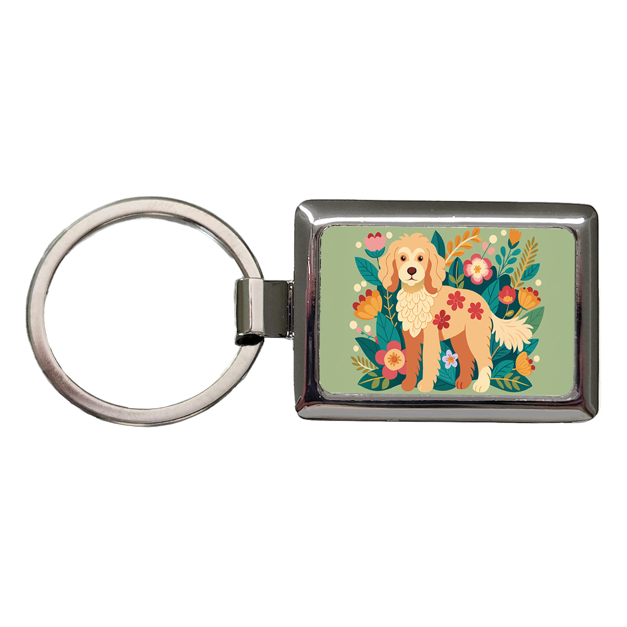 Labradoodle Floral Motif Dog Rectangle Metal Keychain