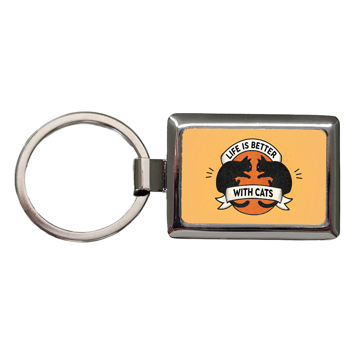 Life Is Better With Cats Rectangle Metal Keychain