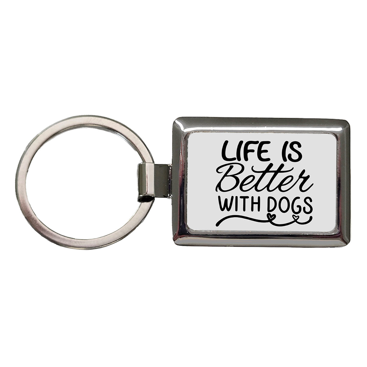 Life Is Better With Dogs Gray Rectangle Metal Keychain