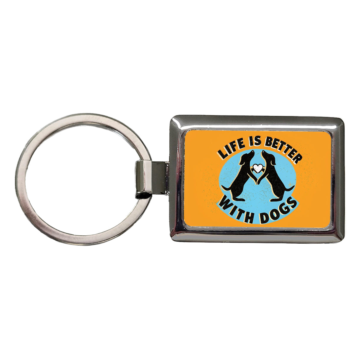Life Is Better With Dogs Heart Rectangle Metal Keychain
