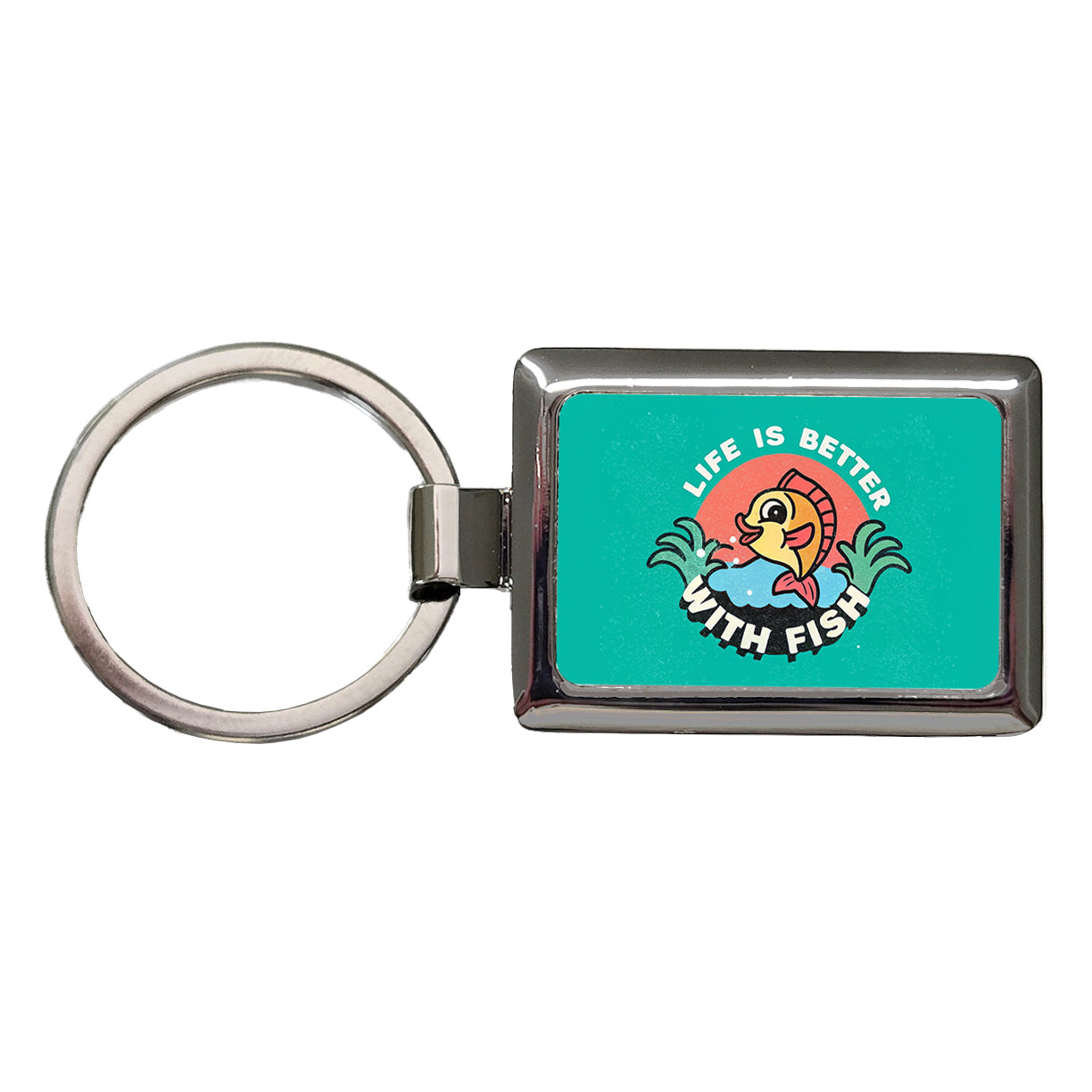 Life Is Better With Fish Fishing Rectangle Metal Keychain