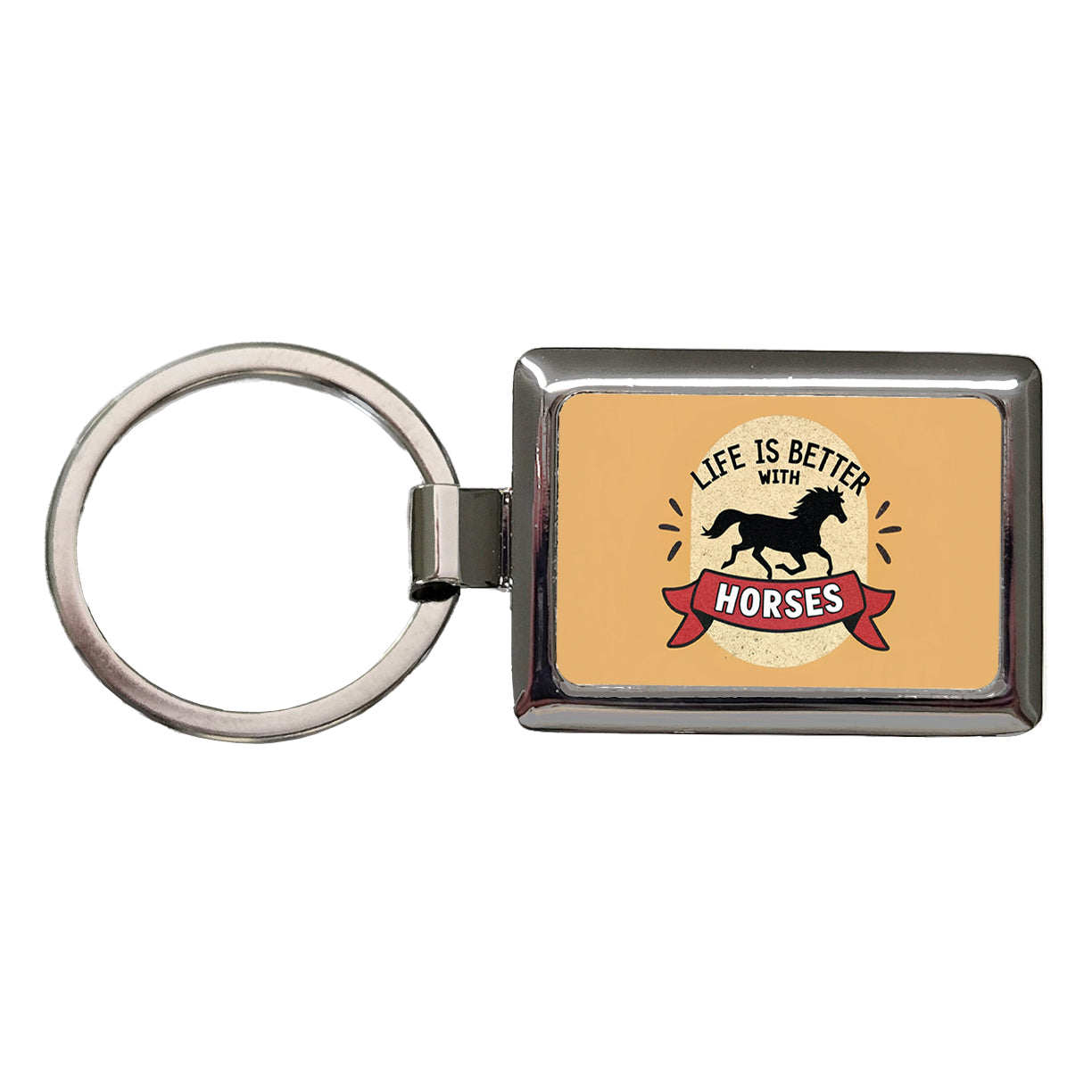 Life Is Better With Horses Rectangle Metal Keychain