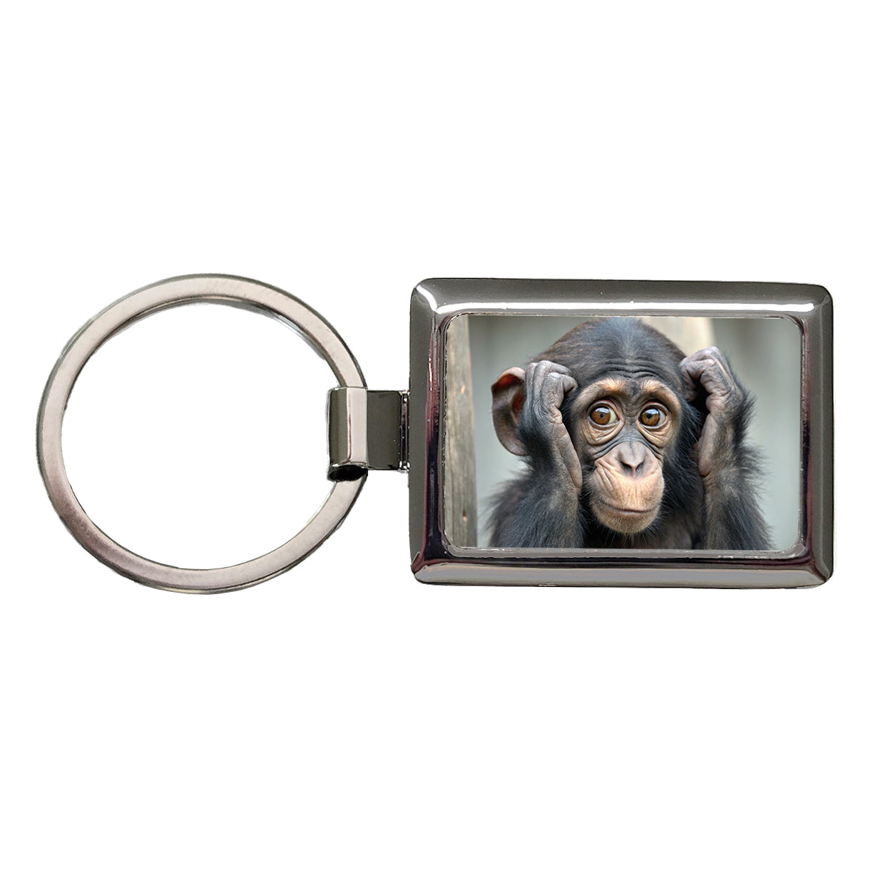 Monkey Adorable Rectangle Metal Keychain