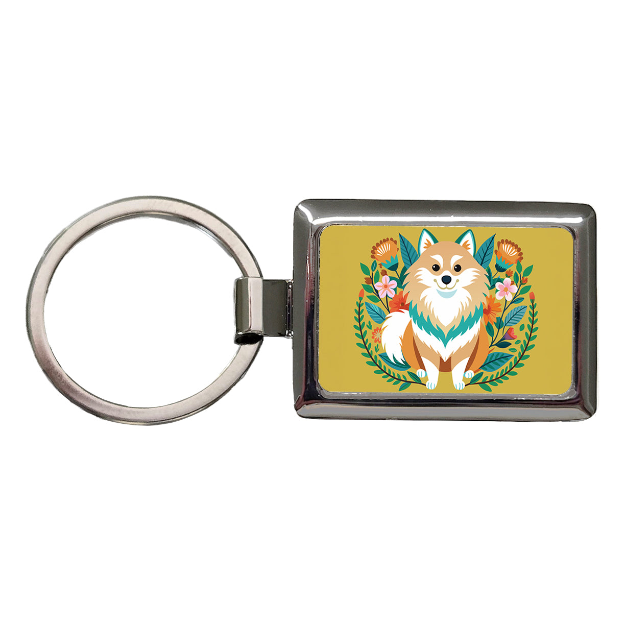 Pomsky Floral Motif Dog Rectangle Metal Keychain
