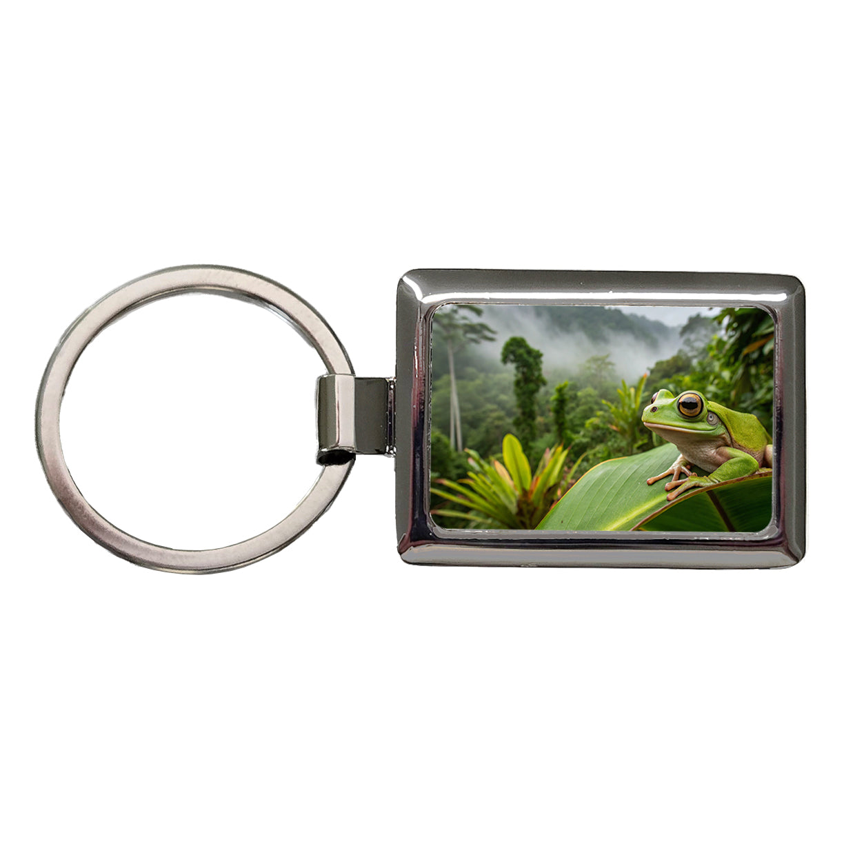 Puerto Rico Frog On Leaf Rectangle Metal Keychain