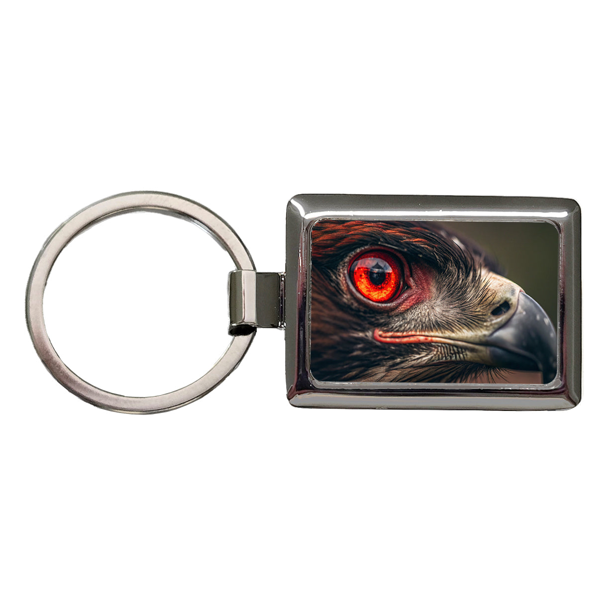 Red Eyes Hawk Bird Rectangle Metal Keychain