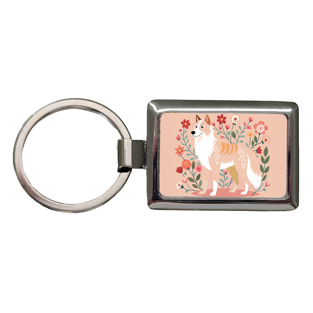 Siberian Retriever Floral Motif Dog Cute Rectangle Metal Keychain