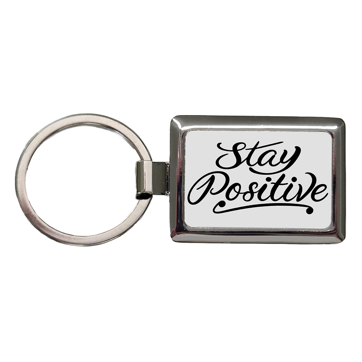 Stay Positive Rectangle Metal Keychain