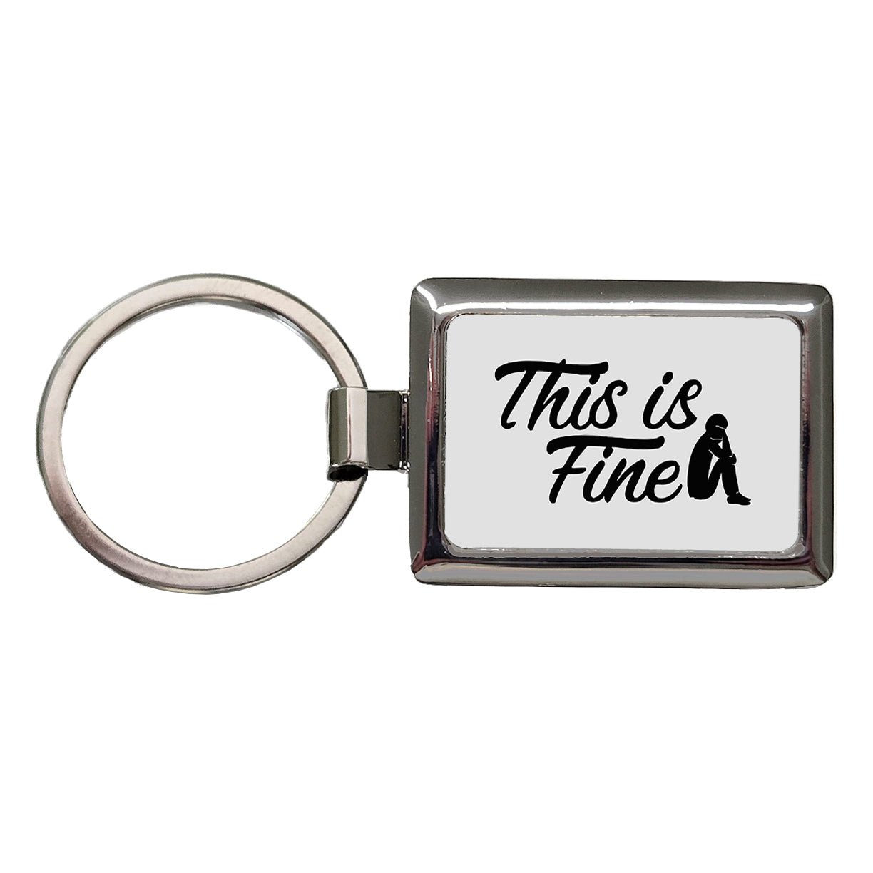 This Is Fine Funny Rectangle Metal Keychain