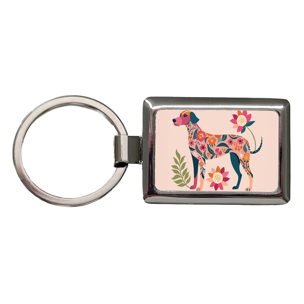 Weimador Floral Motif Cute Dog Rectangle Metal Keychain