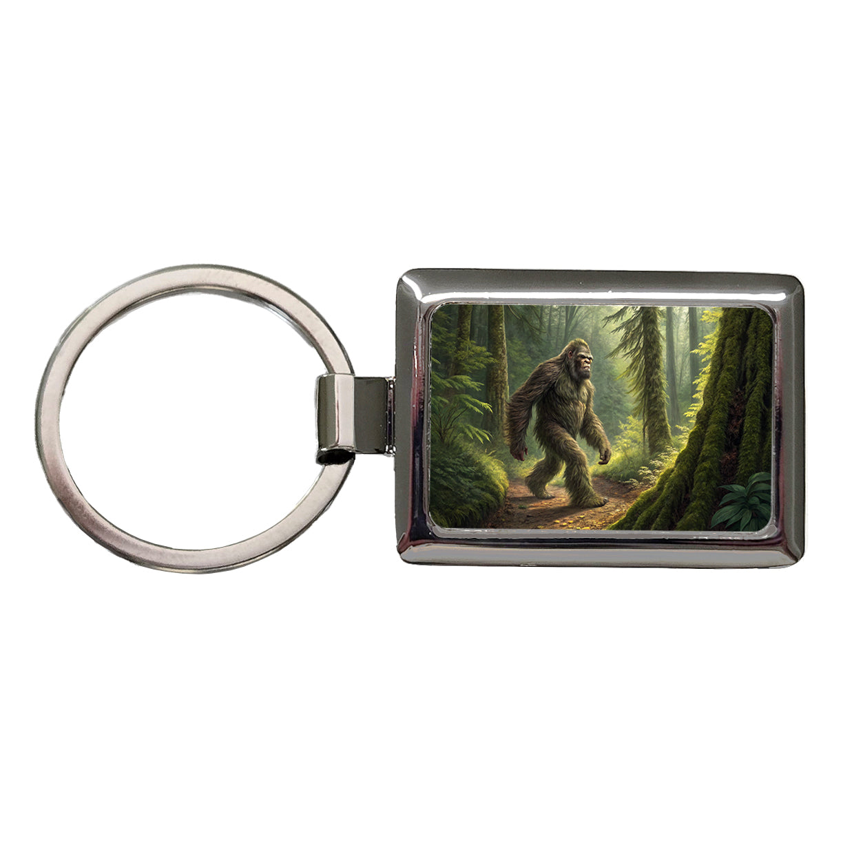 Bigfoot Hiking In Forest Rectangle Metal Keychain