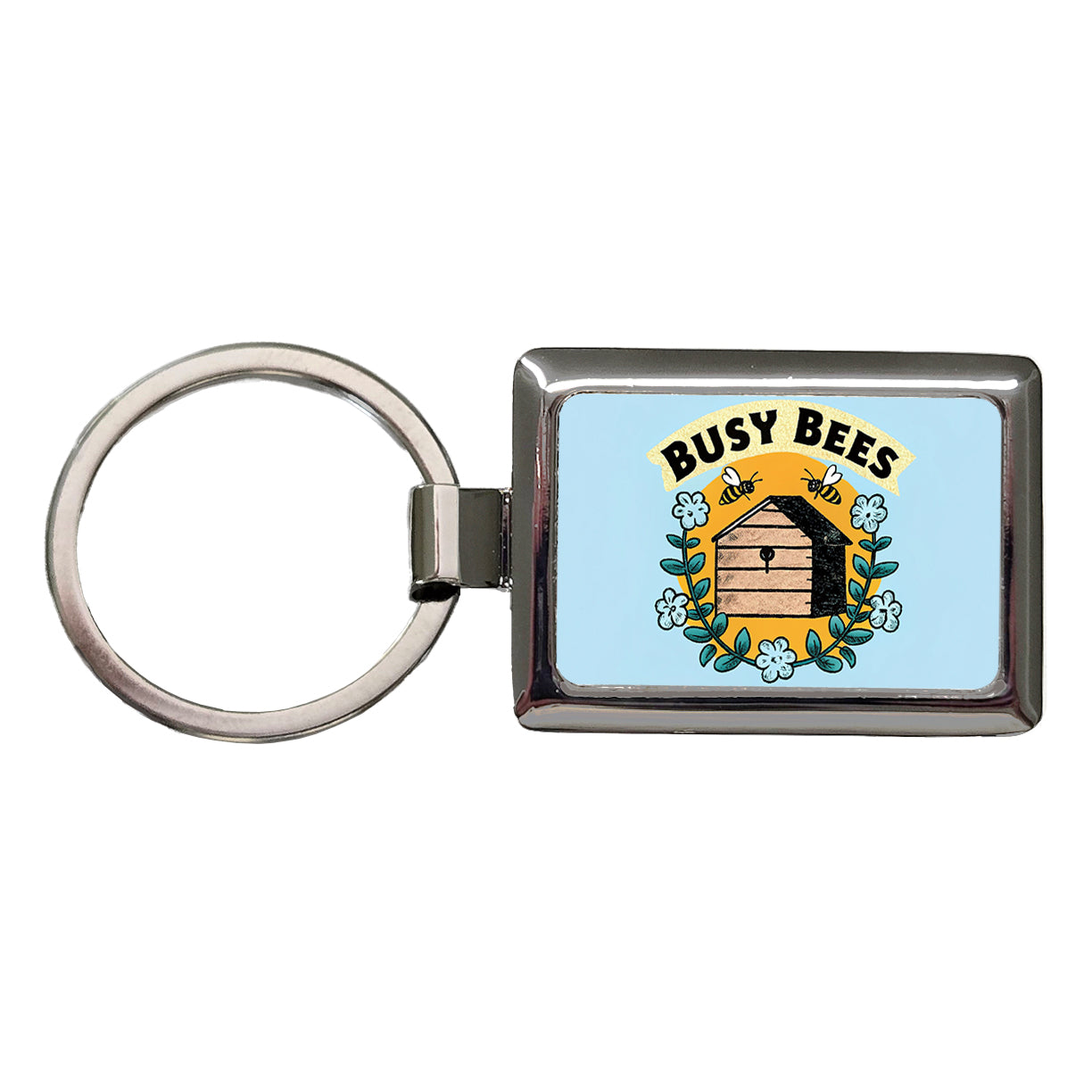 Busy Bees Rectangle Metal Keychain