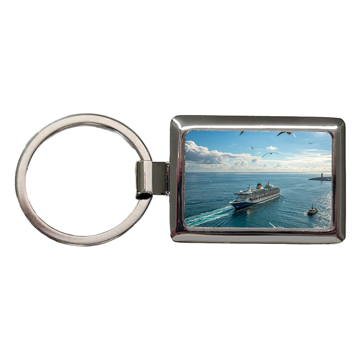 Cruise Ship Ocean Traveling Rectangle Metal Keychain