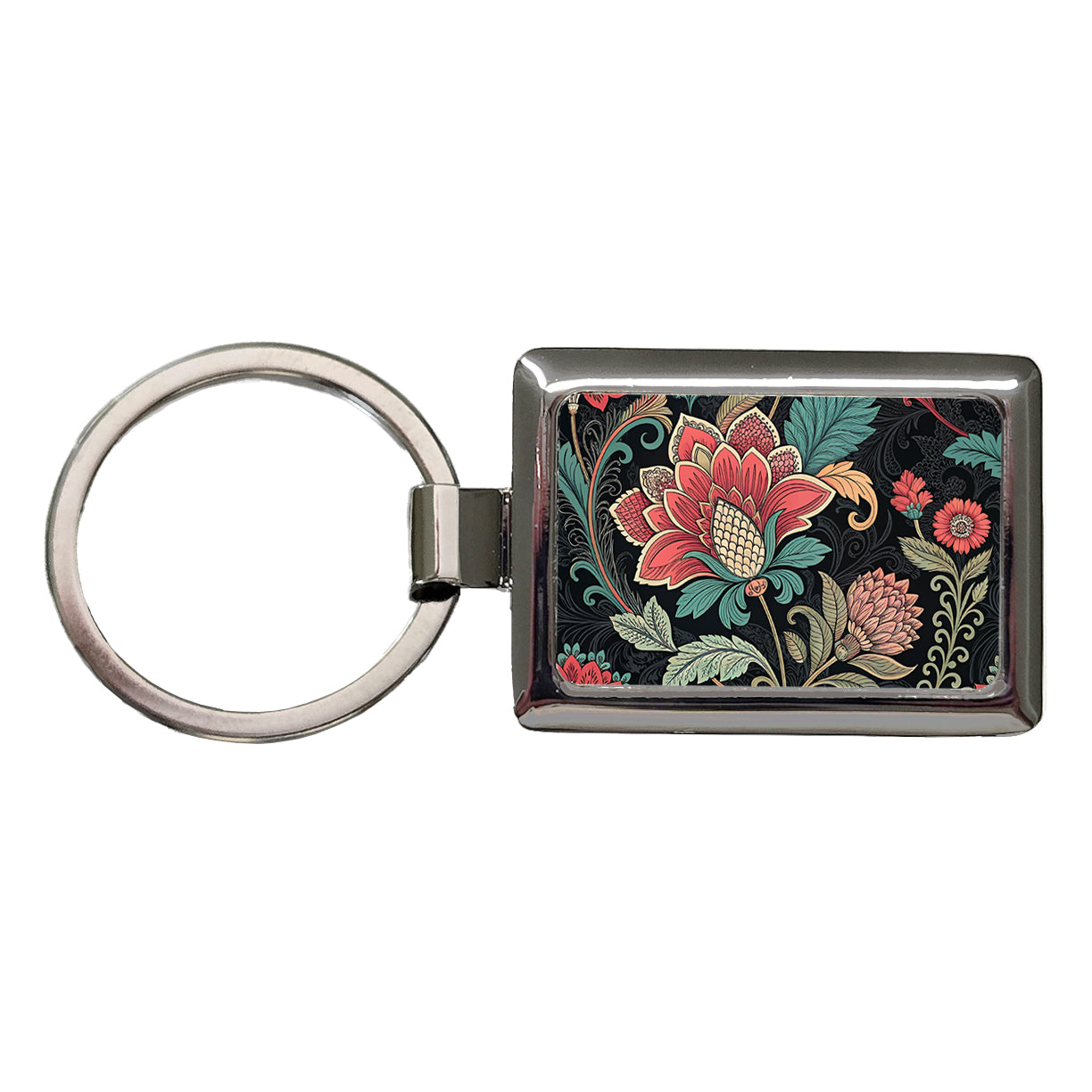 Damask Pretty On Black Rectangle Metal Keychain