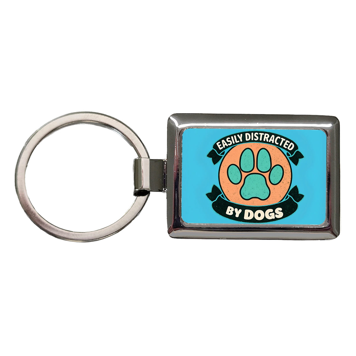 Easily Distracted By Dogs Rectangle Metal Keychain