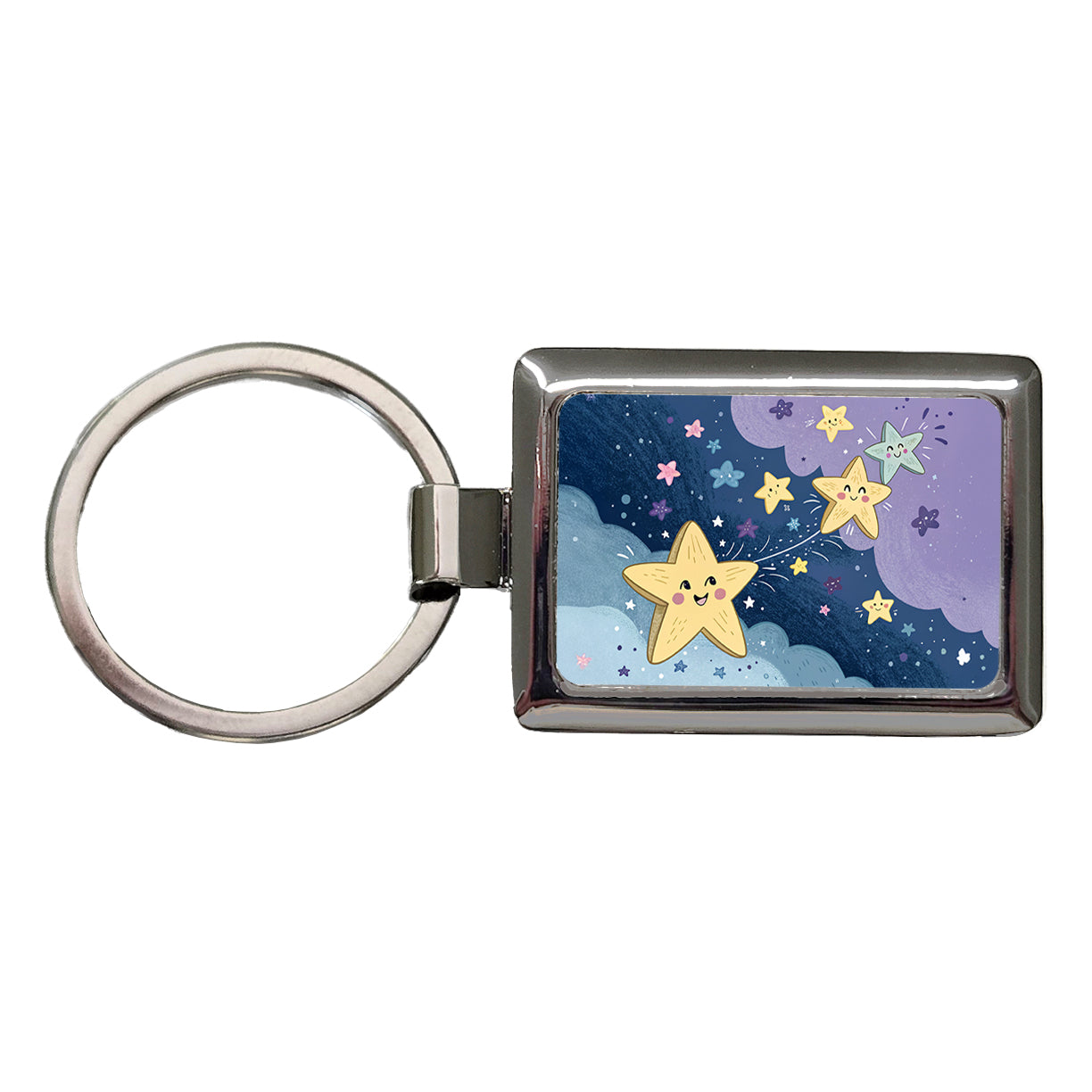 Kawaii Stars In Space Rectangle Metal Keychain
