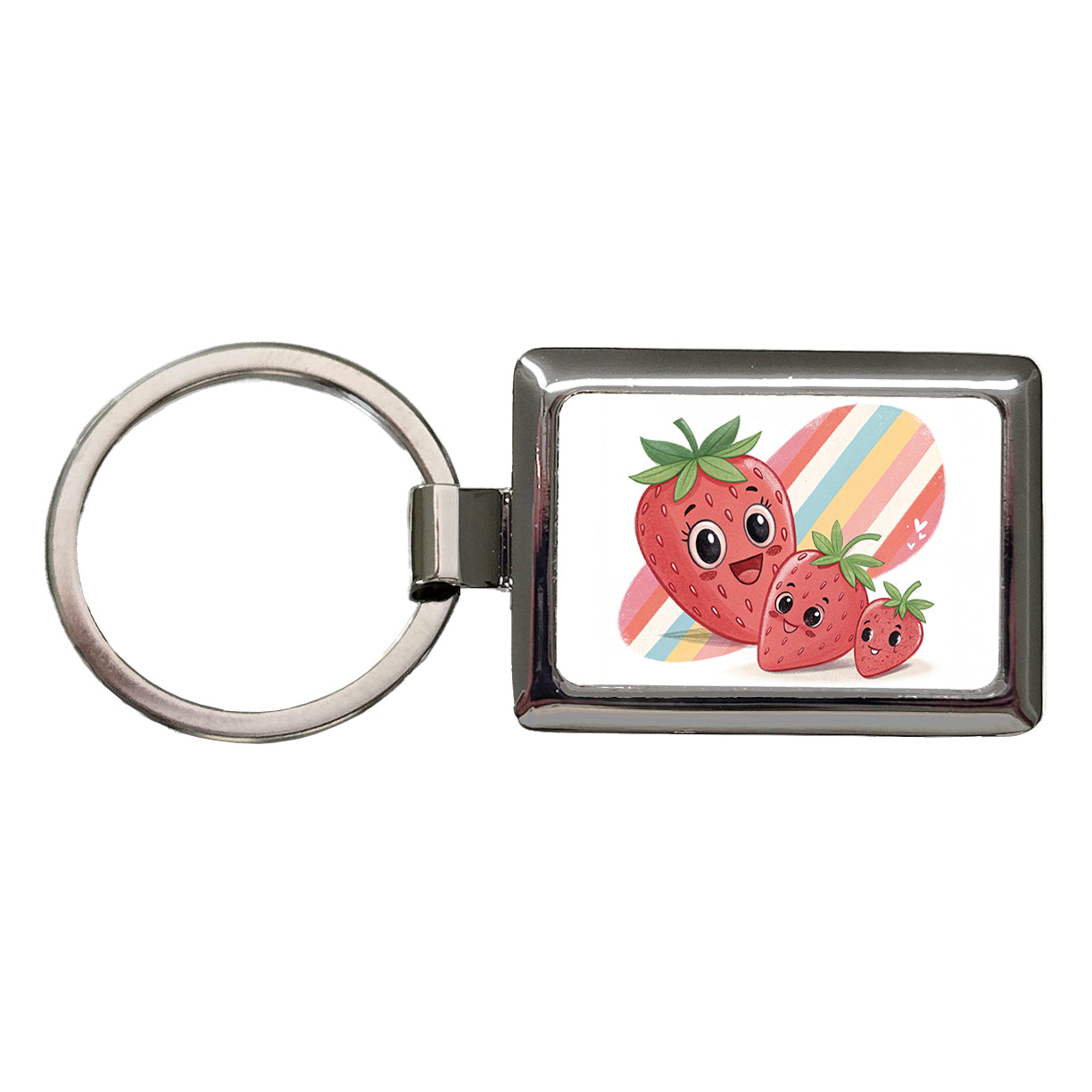 Kawaii Strawberries Diagonal Stripes Rectangle Metal Keychain