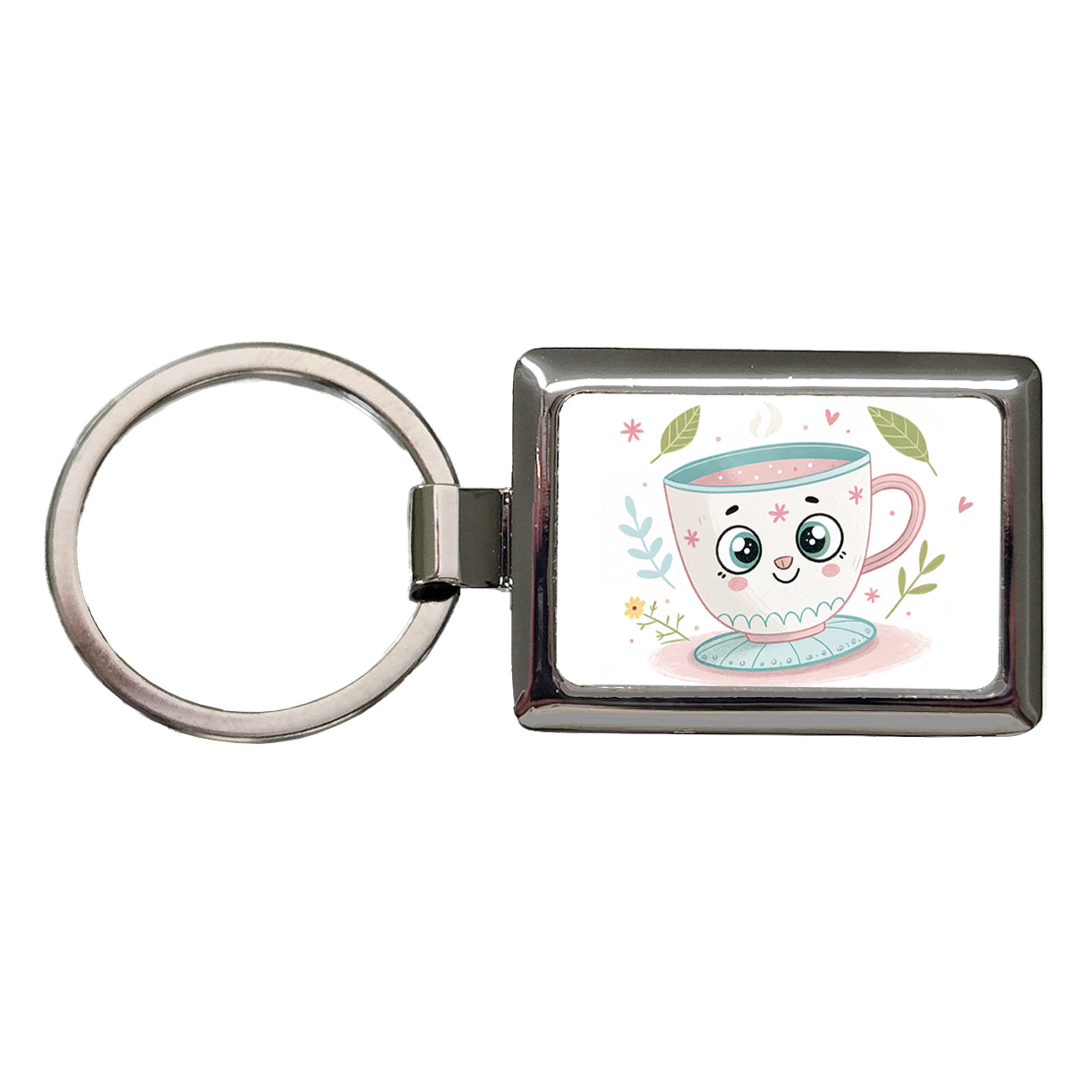 Kawaii Tea Cup Rectangle Metal Keychain