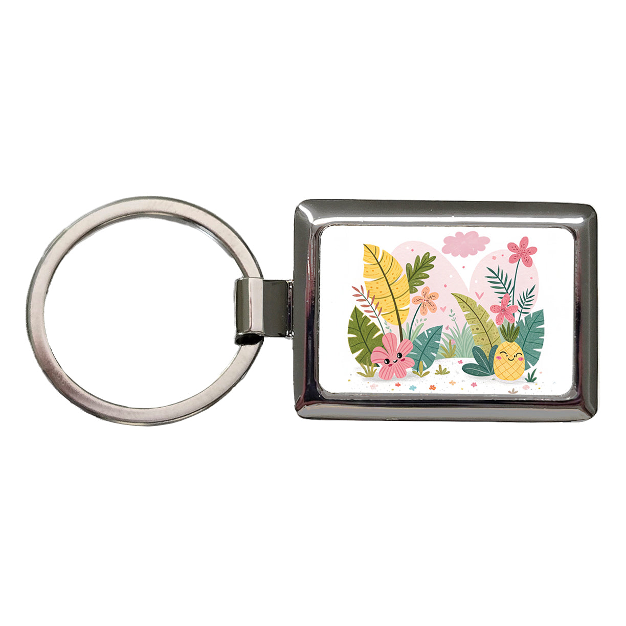 Kawaii Tropical Plants Rectangle Metal Keychain