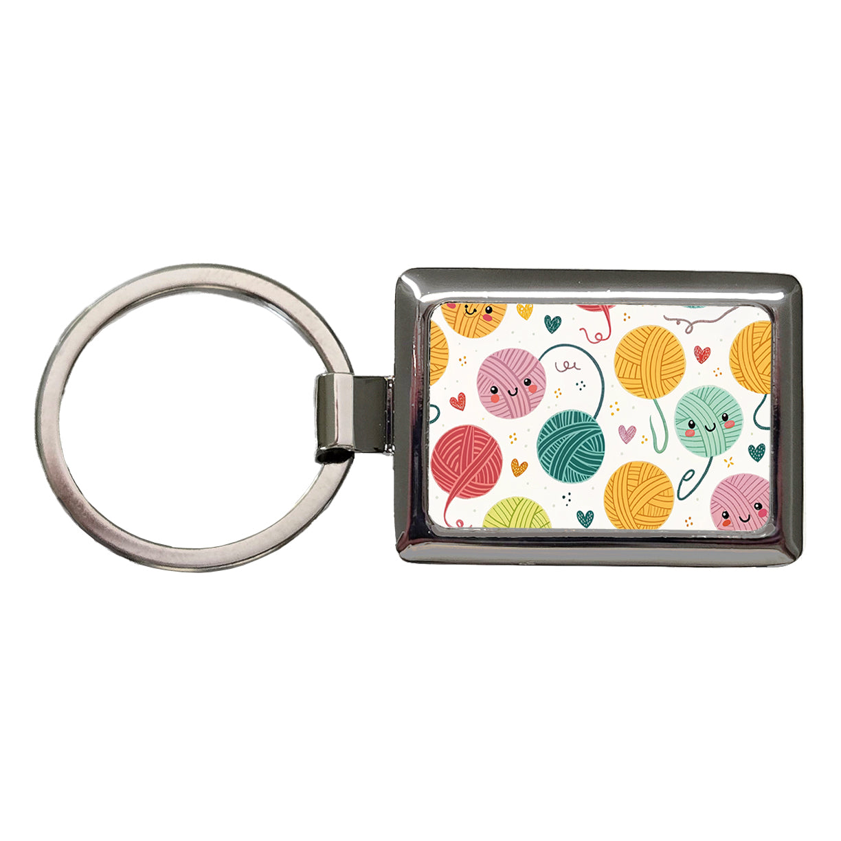 Kawaii Yarn Balls Knitting Crochet Rectangle Metal Keychain