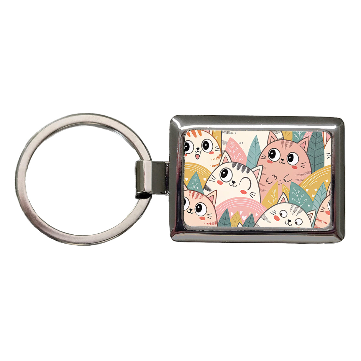Lots Of Kawaii Adorable Cats Rectangle Metal Keychain