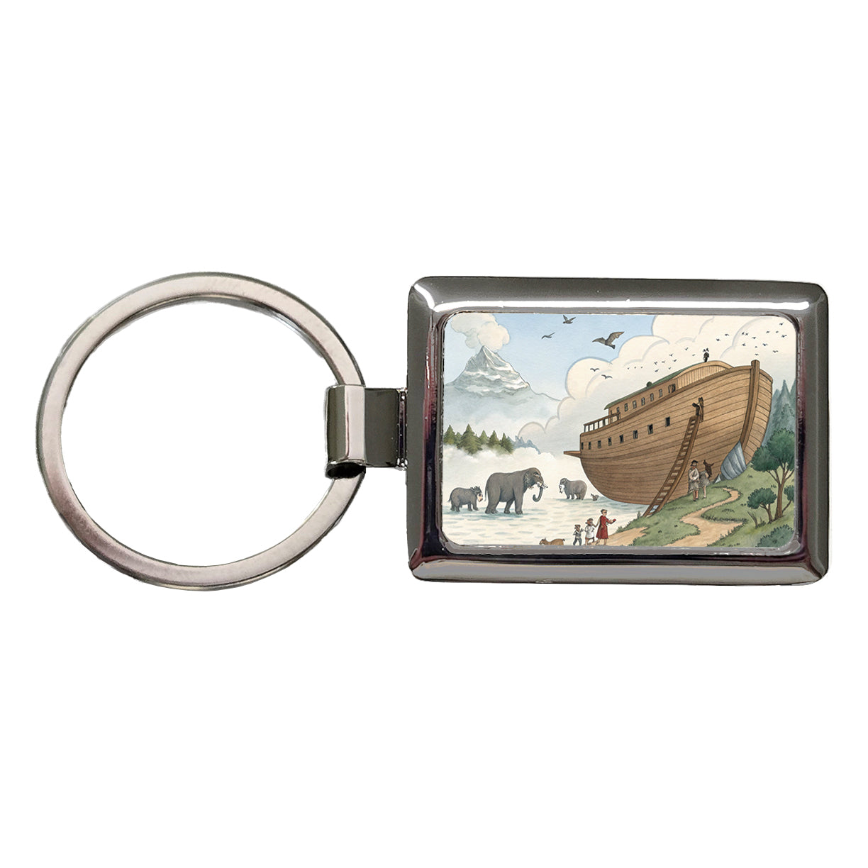 Noah's Ark Animals Rectangle Metal Keychain
