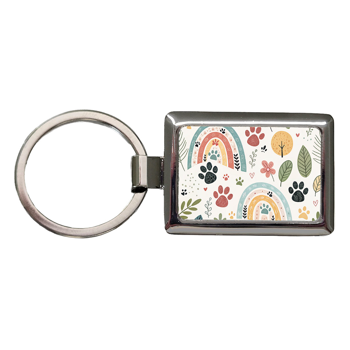 Paw Prints Cute Rainbows Rectangle Metal Keychain