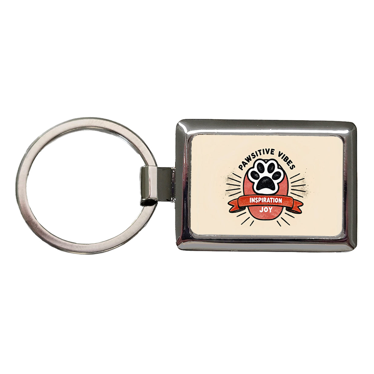 Pawsitive Positive Vibes Dogs Cats Rectangle Metal Keychain