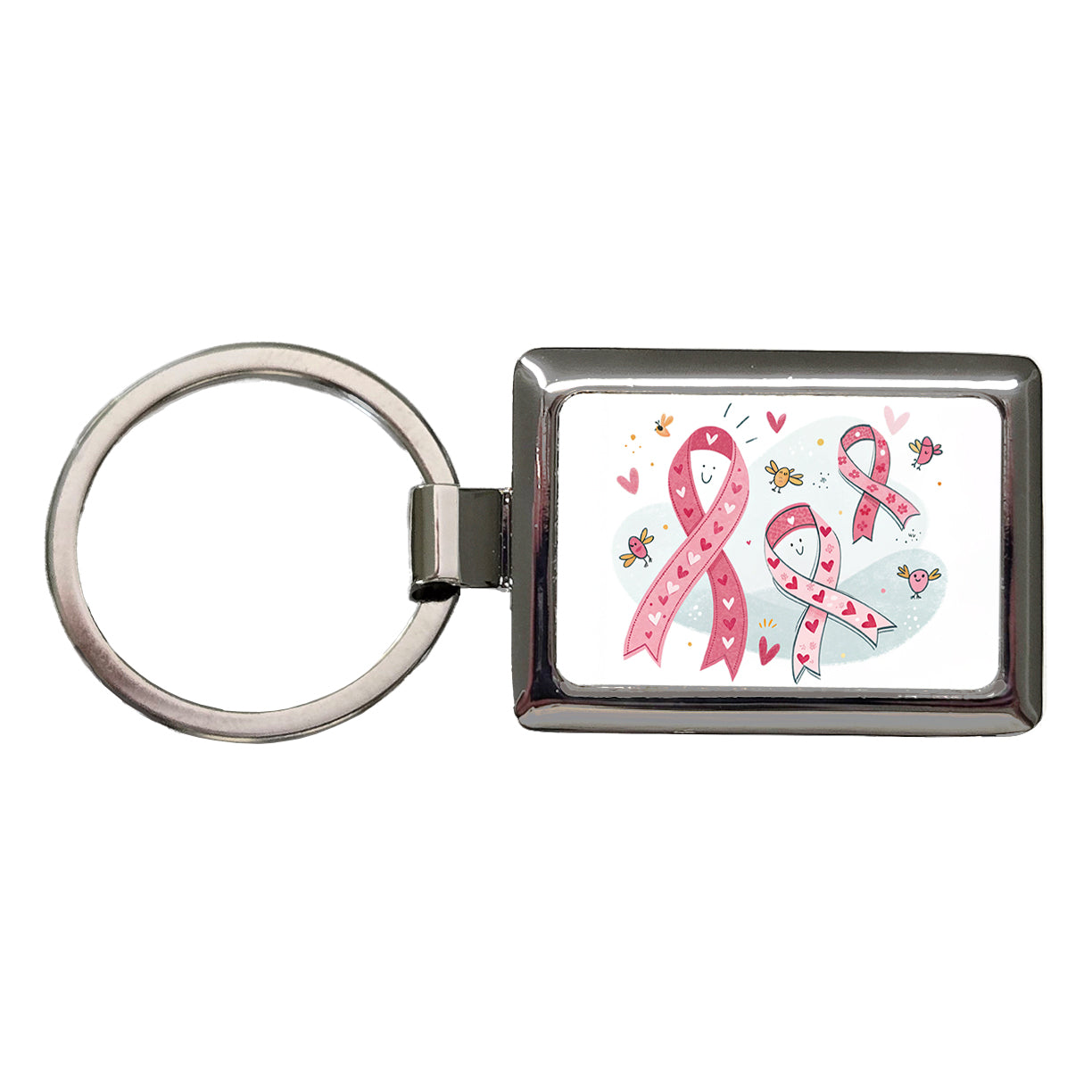 Pink Cancer Awareness Ribbons Rectangle Metal Keychain