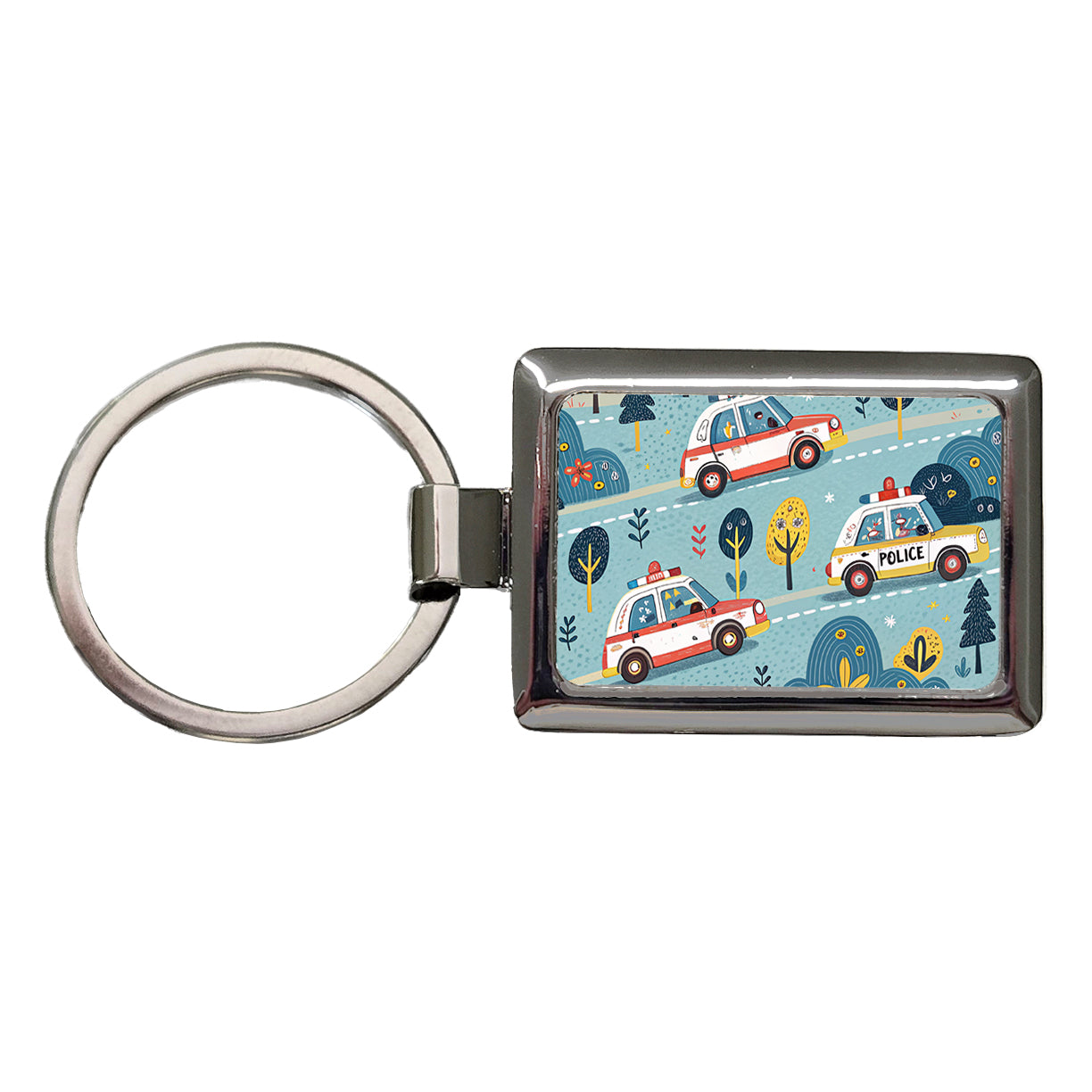 Police Cars Cute Rectangle Metal Keychain