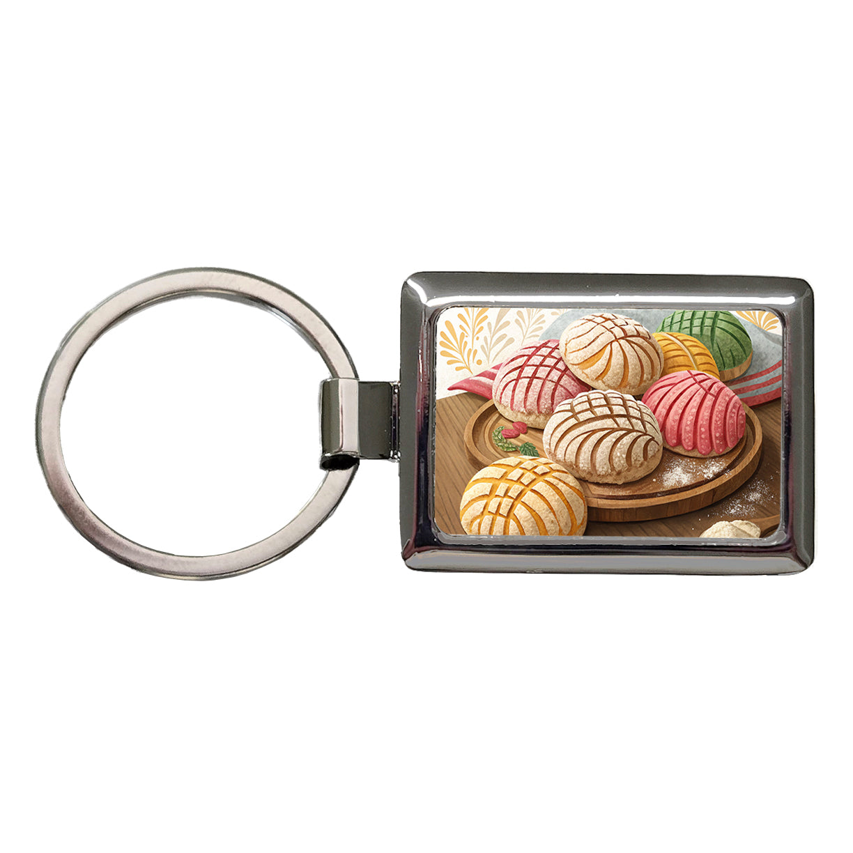 Scattered Conchas Pastry Mexican Sweet Breads Rectangle Metal Keychain