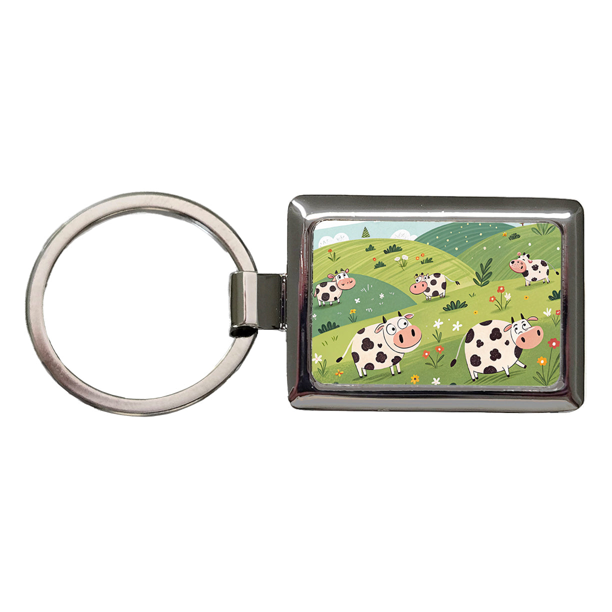 Scattered Cows Rectangle Metal Keychain