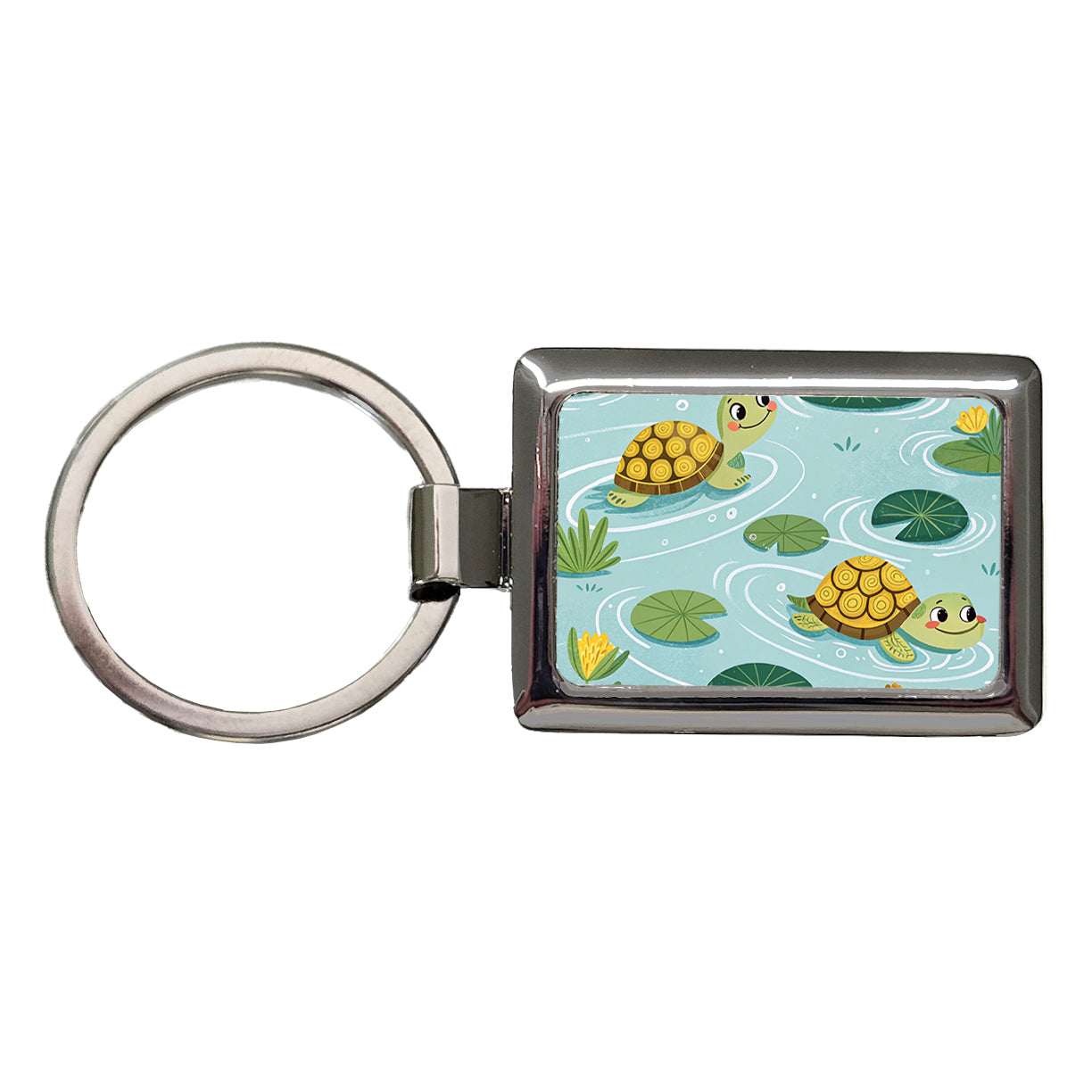 Turtles Swimming In Pond Rectangle Metal Keychain