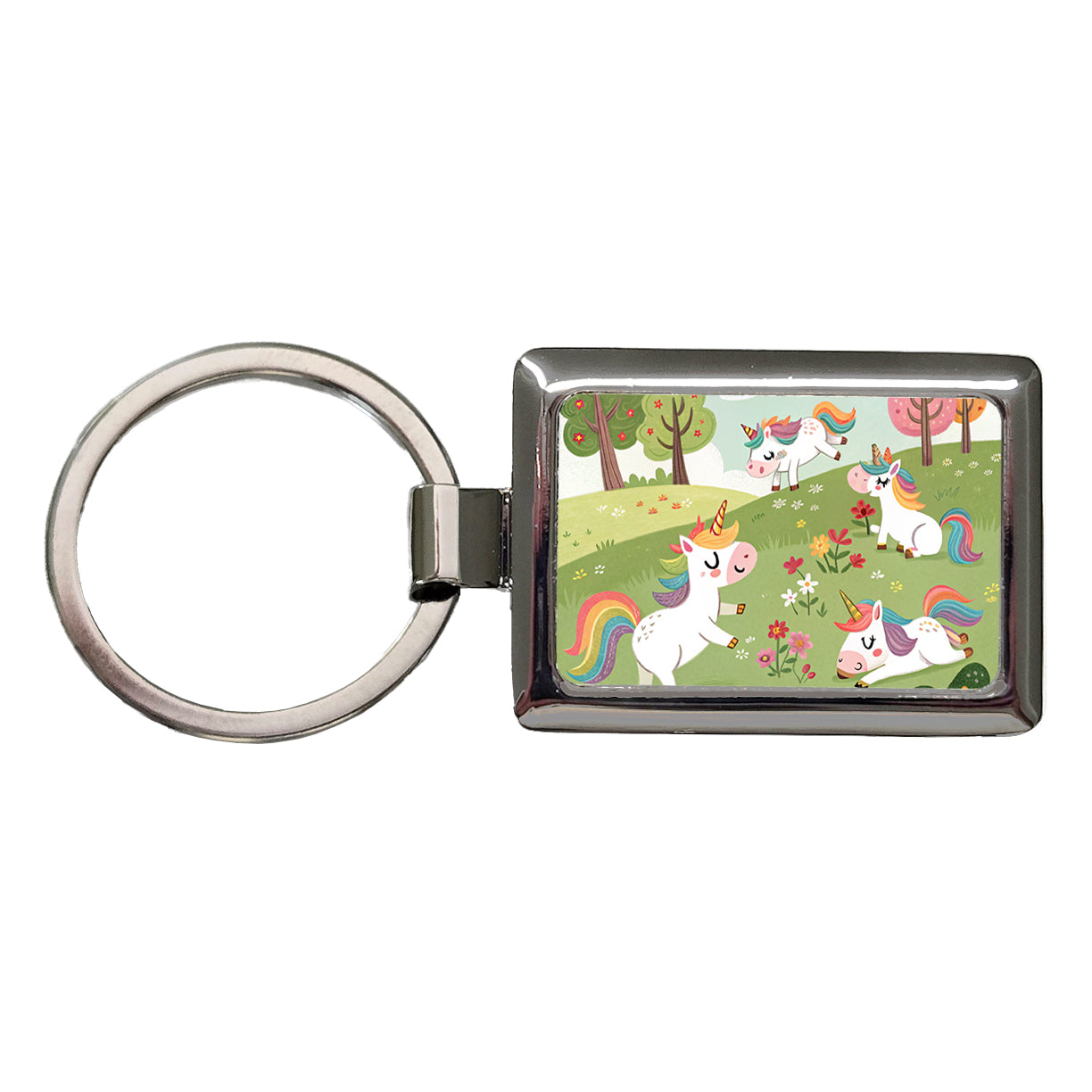 Unicorns Playing Cute Rectangle Metal Keychain