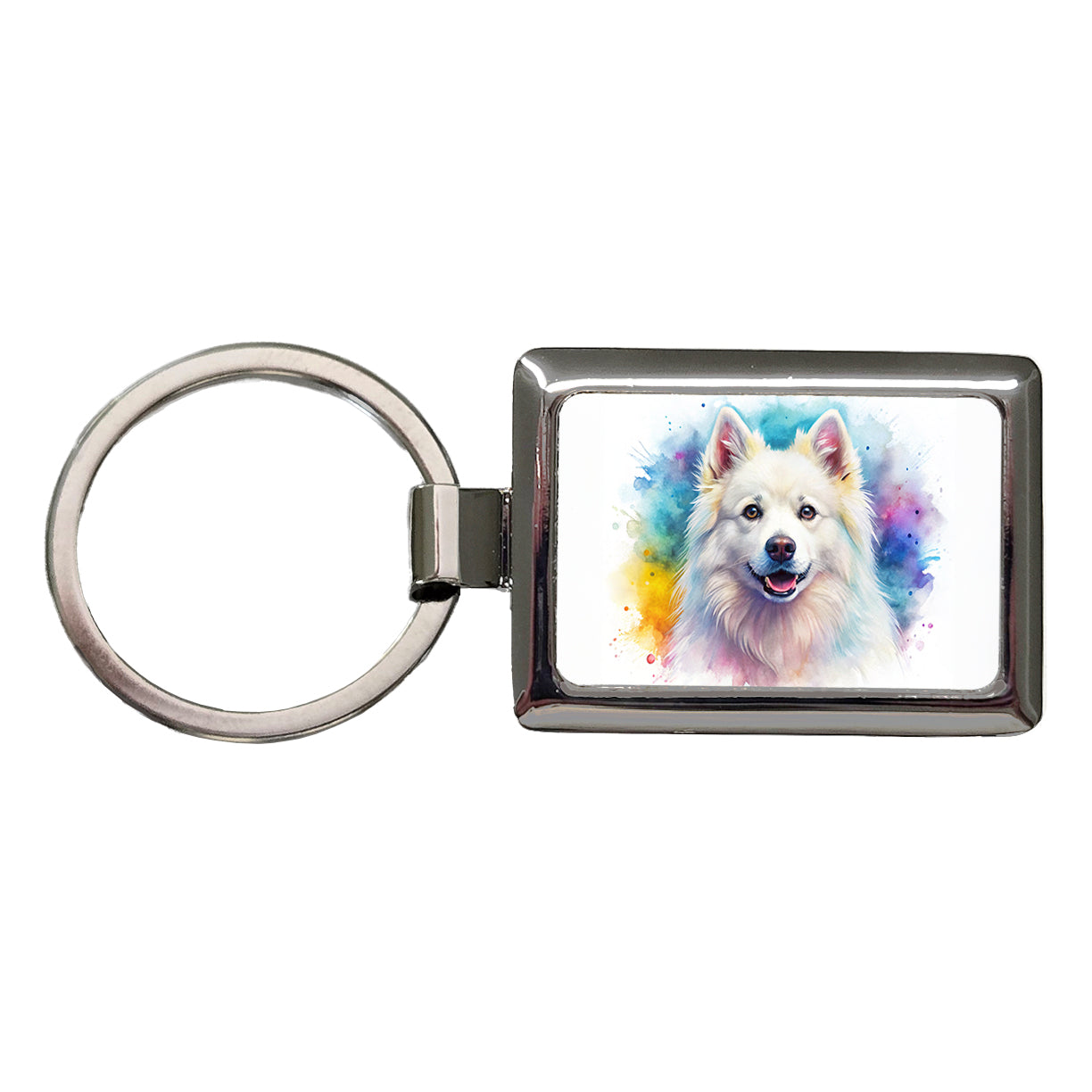 American Eskimo Dog Watercolor Style Rectangle Metal Keychain