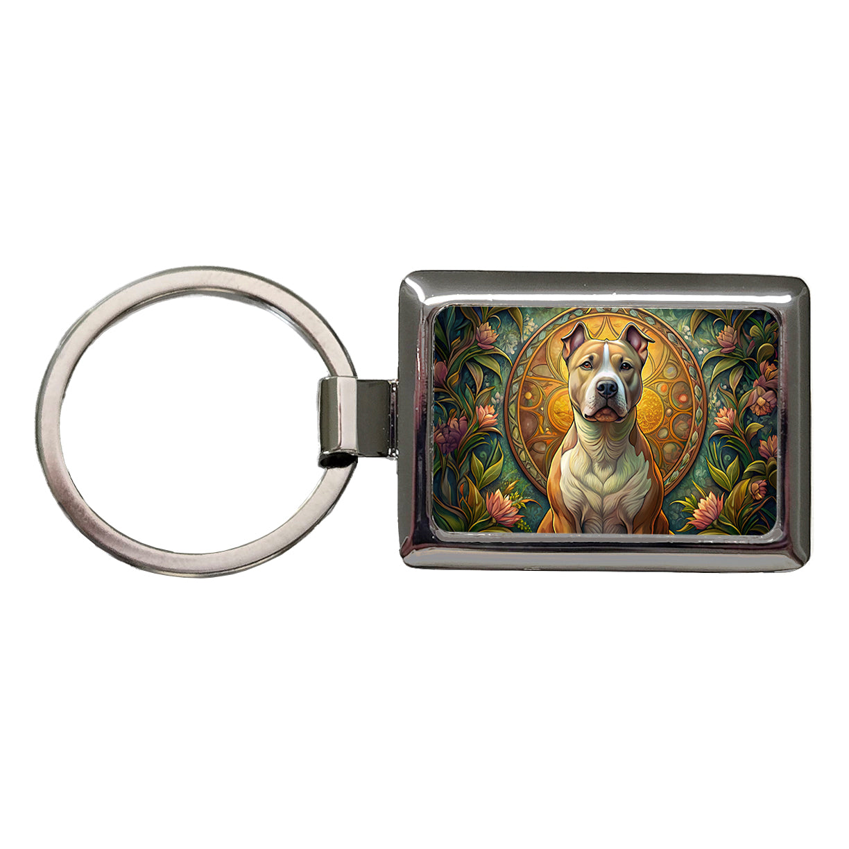American Staffordshire Terrier Dog Art Nouveau Rectangle Metal Keychain